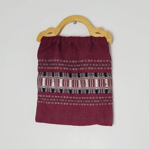 Handmade Women's Red & White Woven Handmade Wood Handles Purse Handbag One Size